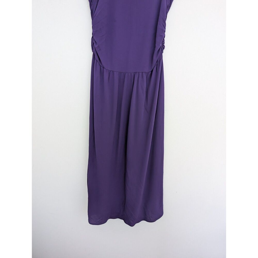 Elie Tahari Ballerina Slinky Sleeveless Ruched Purple Knee Midi Dress Sz M/L - Picture 13 of 16